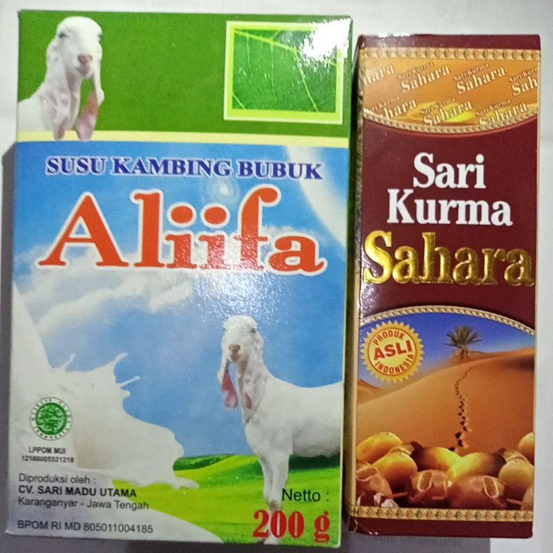 

(BACA DESKRIPSI)susu kambing Alifa sari kurma Sahara dijual sepaket dan terpisah