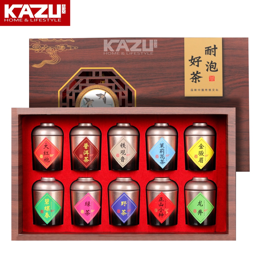 Jual KAZU CHINESE TEA T10 TOP TEN CHINESE TEA DAUN TEH CHINA 10 VARIAN GIFT BOX 大红袍 铁观音 金骏眉 普洱茶