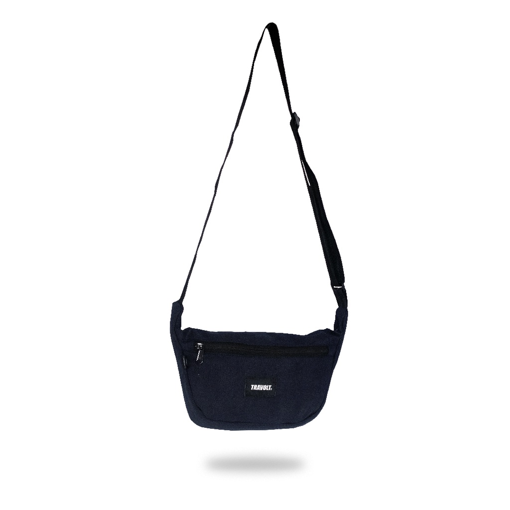 Mini Sling Bag - Travolt - Tas Kanvas - Tas Selempang - Label - Navy - Biru Dongker