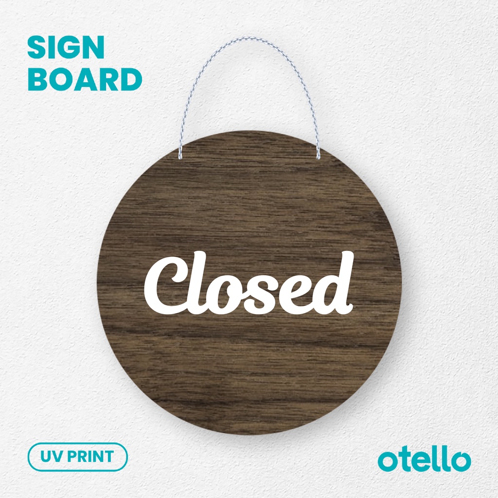 Otello - Papan Open Closed Sign Board Kayu Gantungan Signage Cafe Wooden Buka Tutup Label Rantai Dinding Restoran Toko