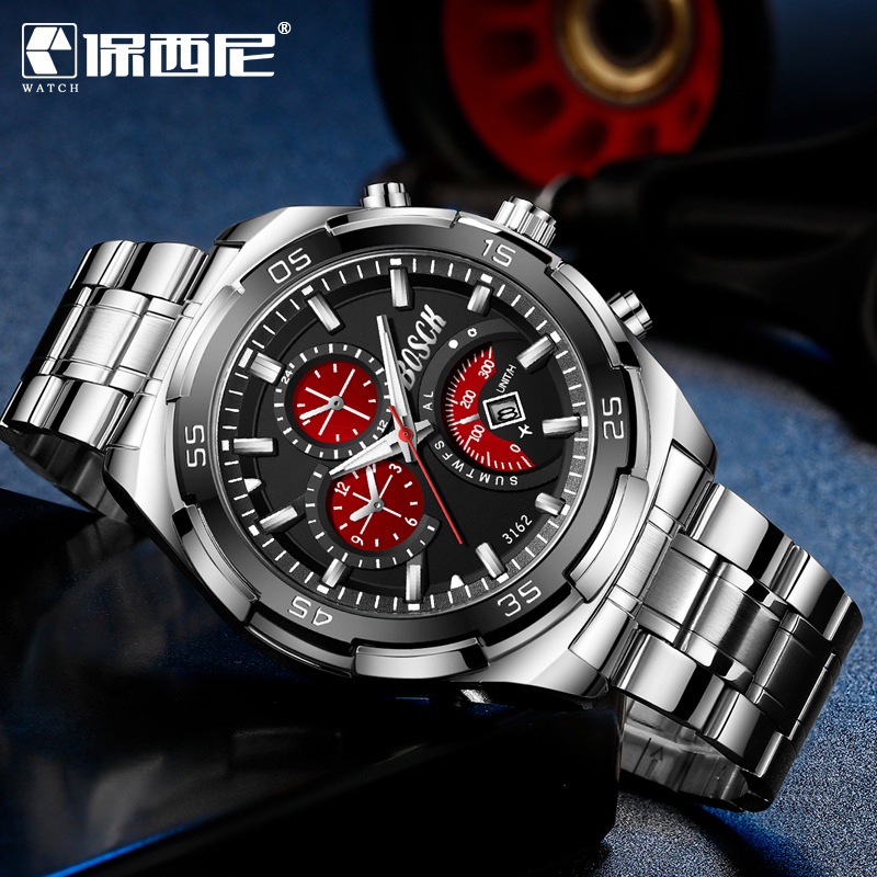 Jam Tangan Pria Rantai Anti Air Original Luxury Stainless Steel BOSCK Terbaru 2025