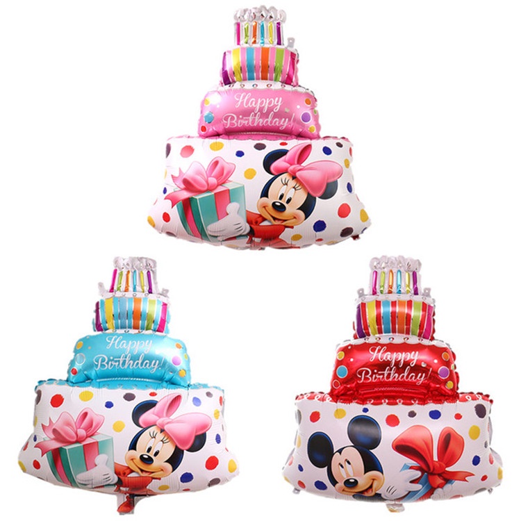 Balon Foil Kue Tart JUMBO Motif Mickey Dan Minnie Mouse Ulang Tahun