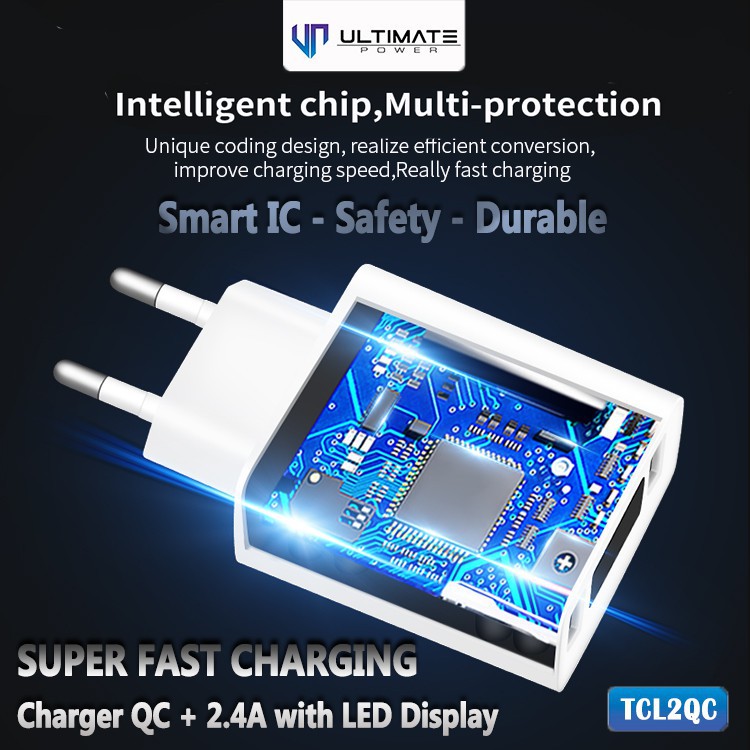 Ultimate TCL2QC 30W Super Fast Charging Charger QC3.0 + 2.4A with LED