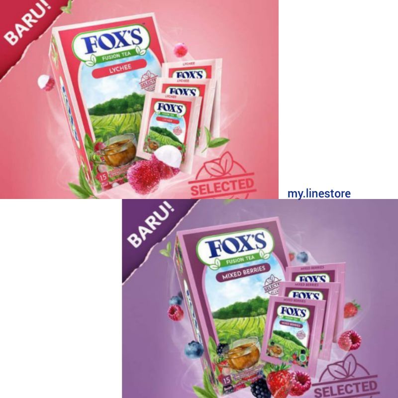 Fox's fucion tea teh celup amplop rasa lechy / mix berry 15's