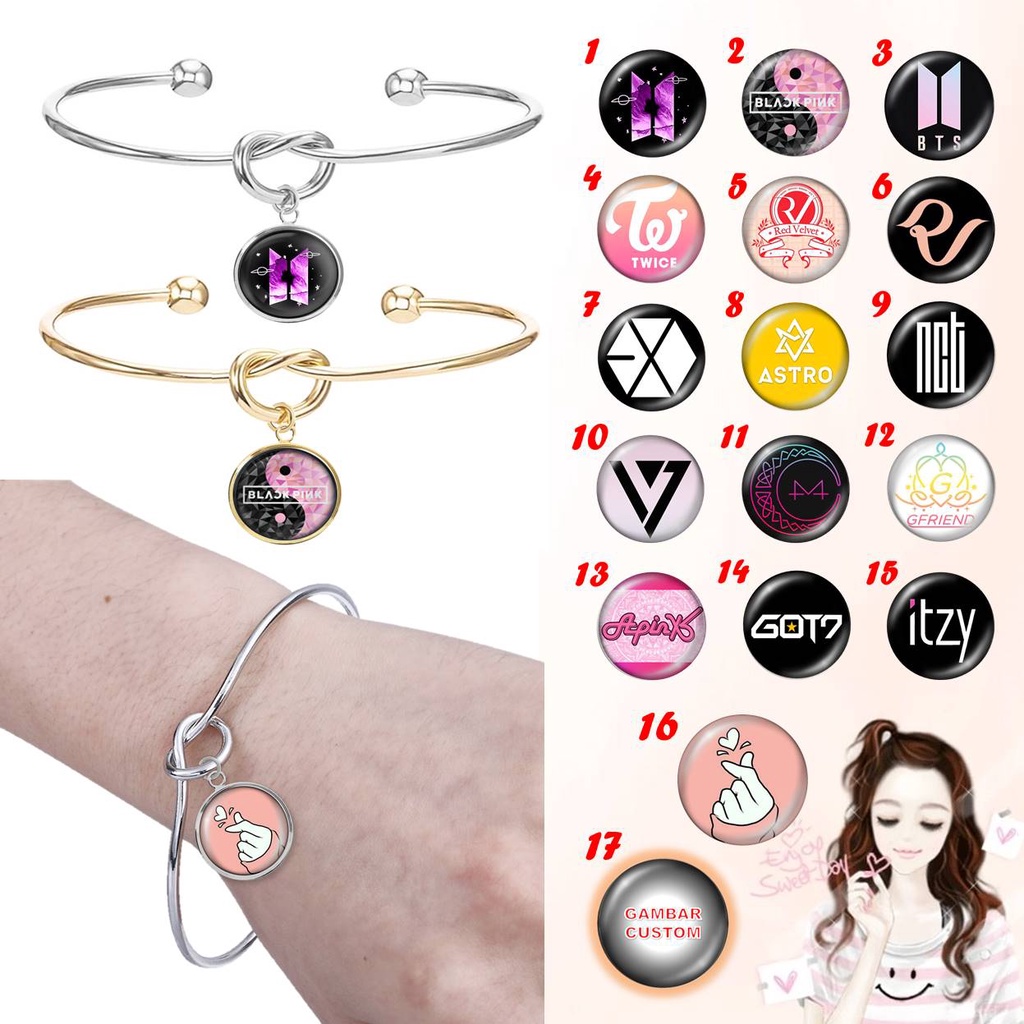 GELANG BANGLE CUFF SIMPUL LIONTIN KPOP BISA REQUEST GAMBAR CUSTOM BTS, Blackpink, Twice, RV, EXO, GOT7, NCT, Itzy