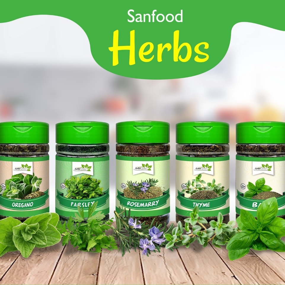 

Sanfood Herba Herbs Herb All Varian Basil, Parsley, Oregano, Thyme, Rosemary Botol