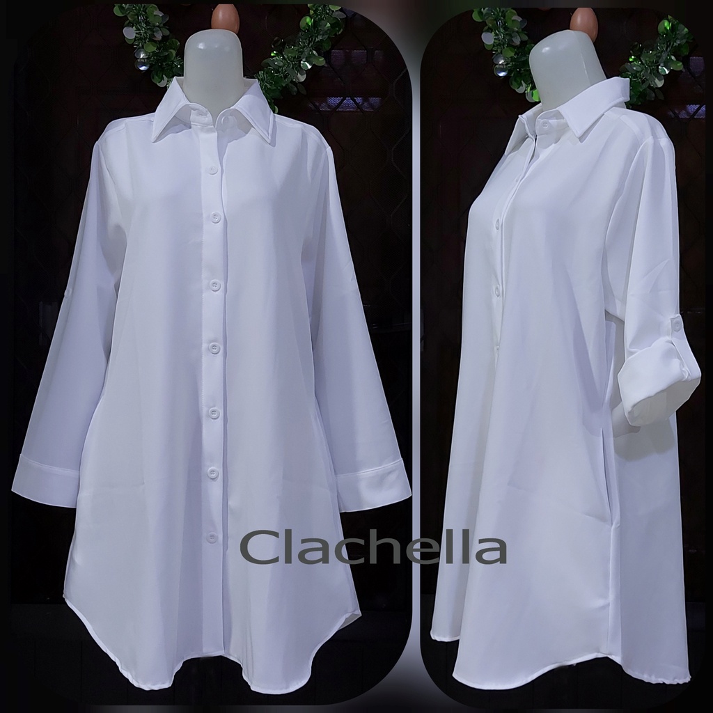 Clachella Baju Tunik Kemeja Polos, Baju Atasan Wanita T1B8021