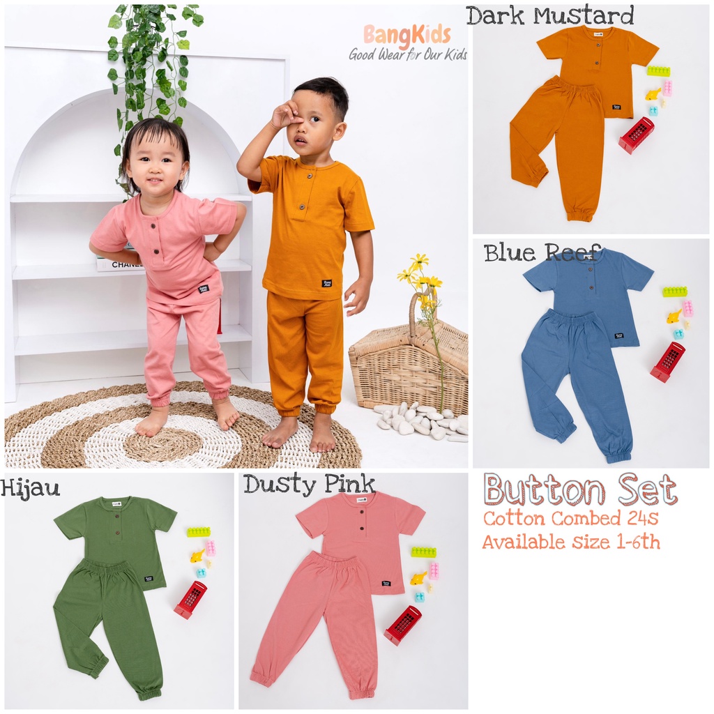 Setelan Baju Anak Daily Set Button LongPants bangkids cotton combed