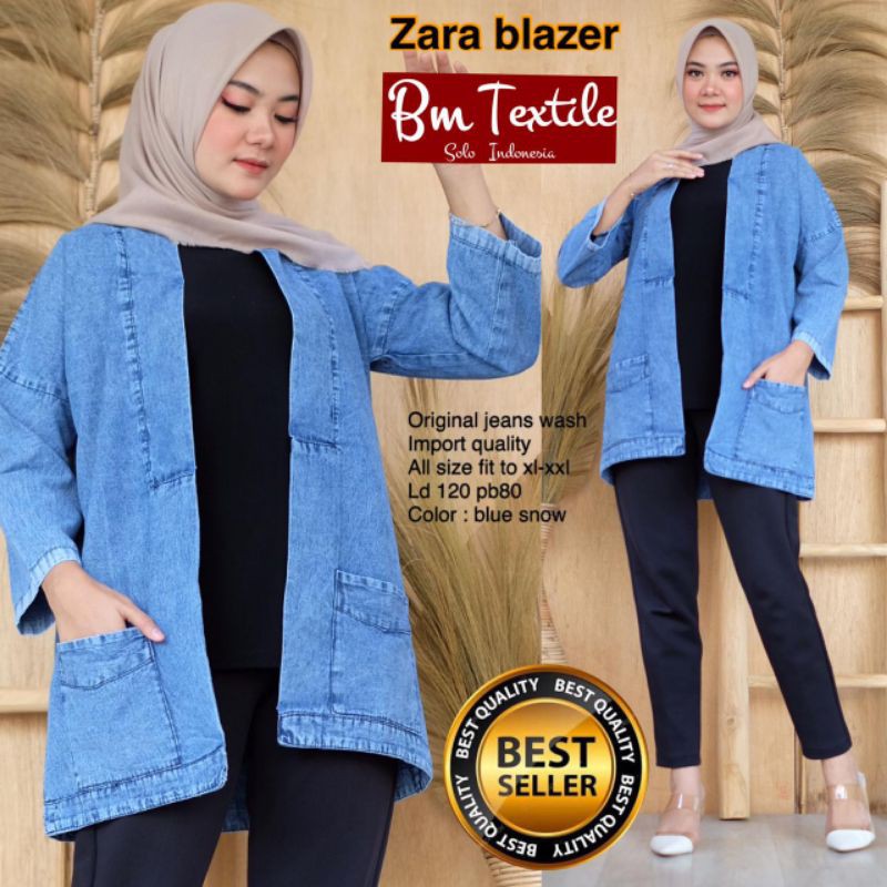 Fashion Wanita Blezer Zara Original Jeans Wash Impor Quality Blue Snow Best Seller Super Recomended