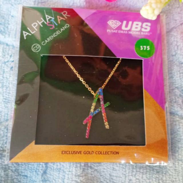Kalung emas UBS carendelano ALPHASTAR huruf A kadar 375