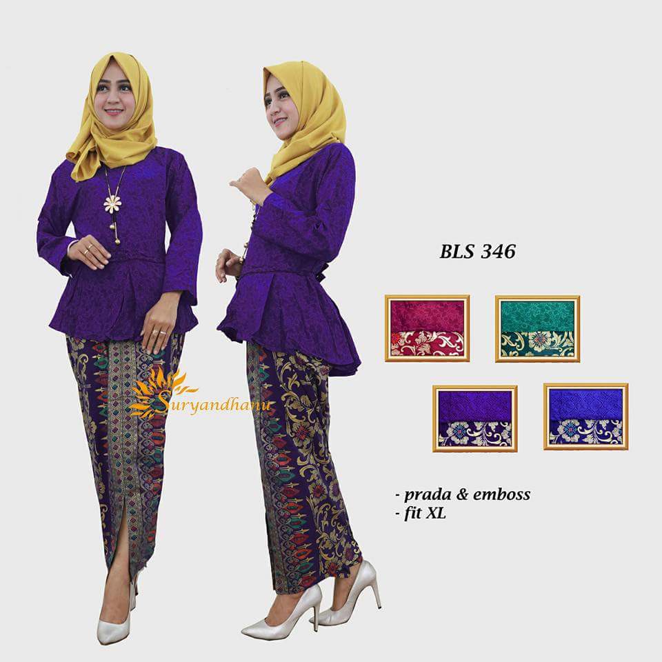 BLS 346 Setelan Batik modern prada kerja kantor rok span slit seragam murah wanita kebaya modern