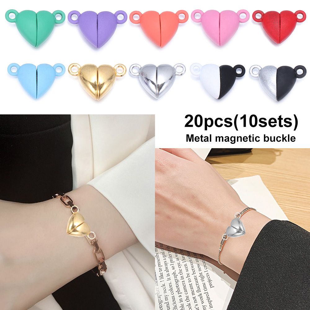 ROW 20pcs(10sets) Handmade Couple Bracelet Necklace Magnetic Buckle Connected Clasps Charms End Caps DIY Crafts Jewelry Findings Beads Love Heart/Multicolor