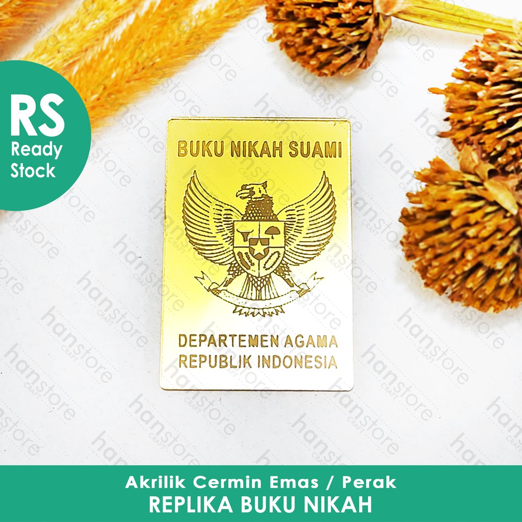 RS Replika Buku Nikah Suami &amp; Istri (Satuan) Akrilik Cermin Emas / Perak Dekorasi Mahar