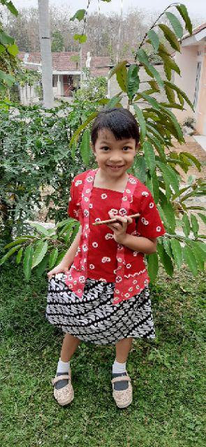 Setelan Batik Jumputan Anak Wanita Model Kutubaru Bahan Katun Warna Toska Bac28