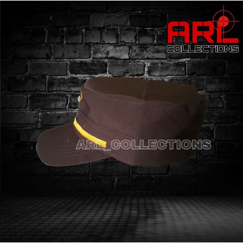 topi satpam security coklat terbaru/topi pet satpam lis kuning