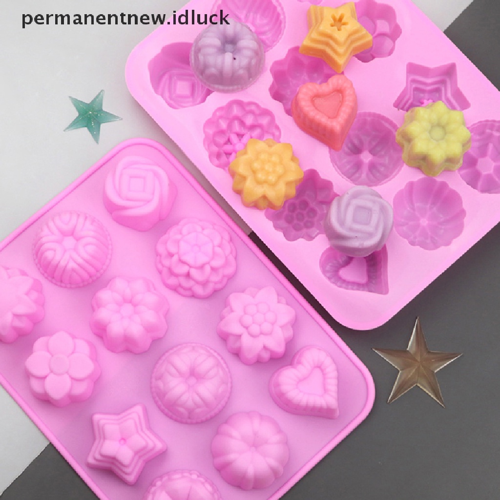 Cetakan Kue Jelly Permen Coklat Bentuk 12 Bunga Bahan Silikon Untuk Dekorasi