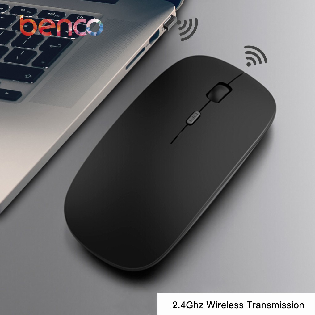 BENCO Mouse Wireless 2.4G Silent Click Optical 1600DPI Receiver USB Charger Untuk Laptop Pc Windows Linux Mac dan ChromeOS