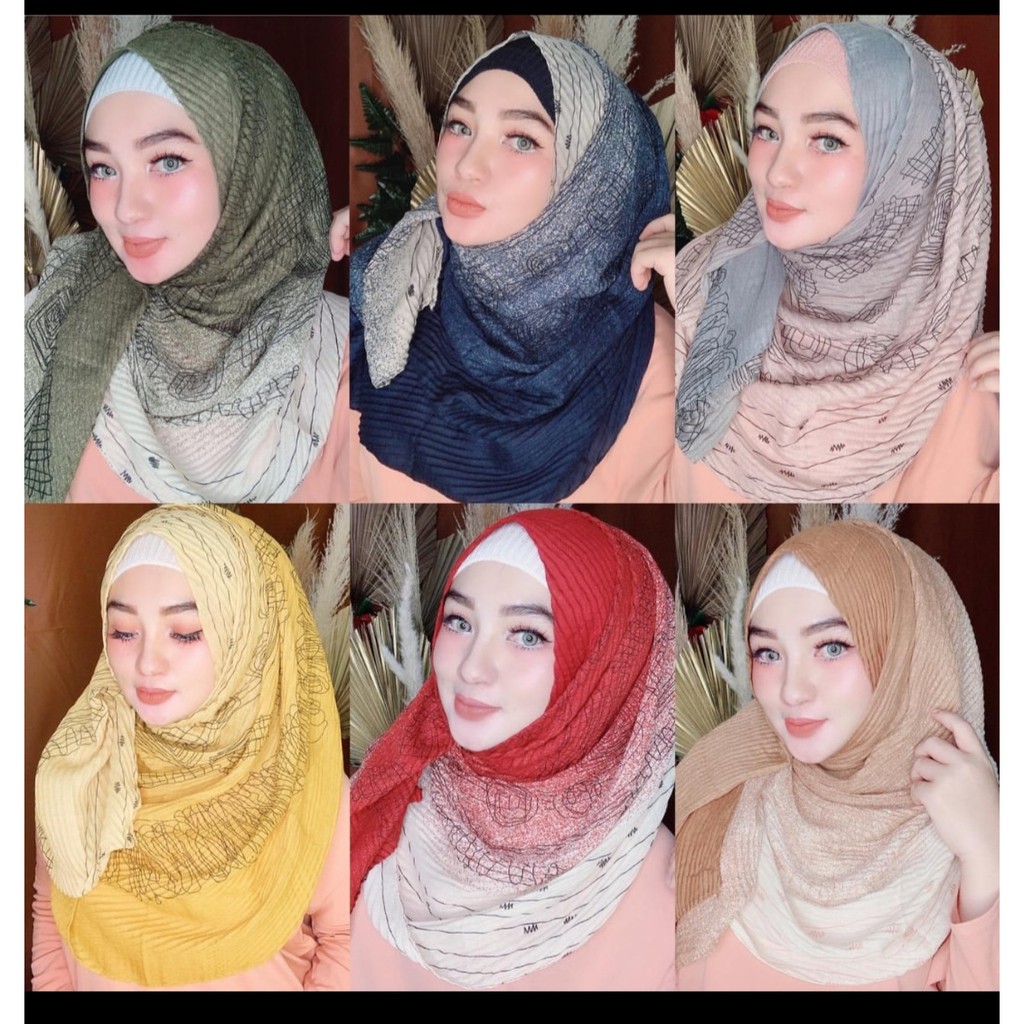  COD TERBARU Pashmina Plisket  Motif gradian A43 Pleated 