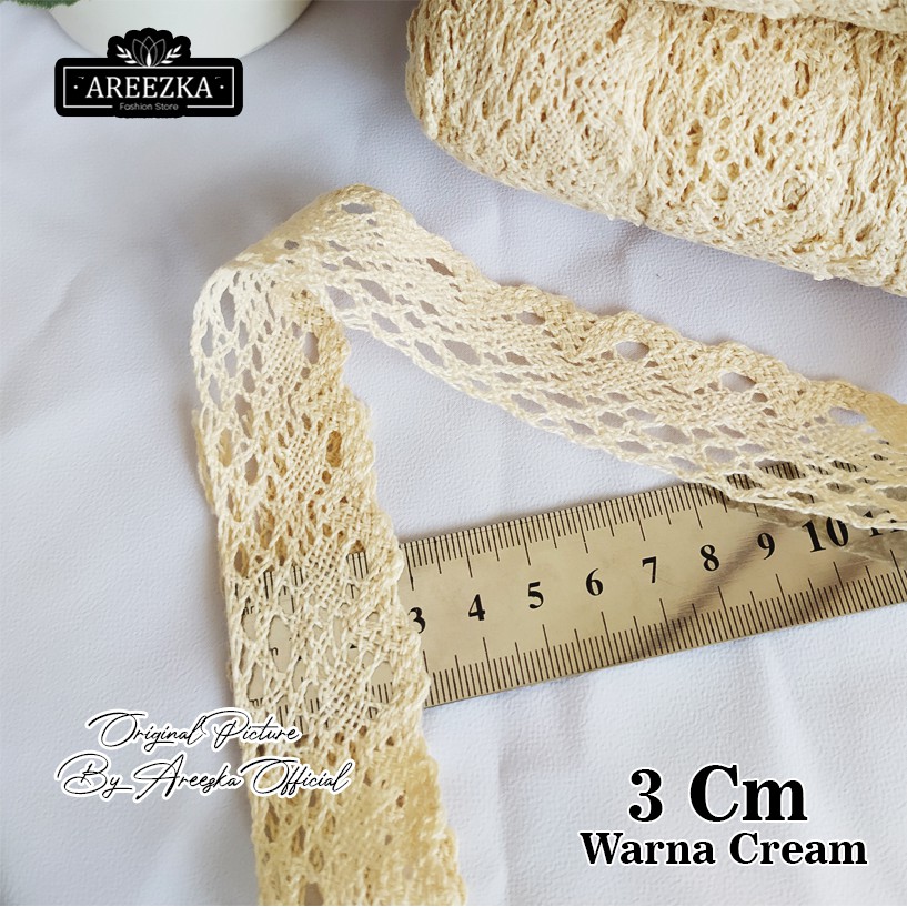 GROSIR Renda RAJUT Cream Putih Ukuran 3 Cm Murah Renda Katun Kait Termurah Vintage Rustic Seserahan