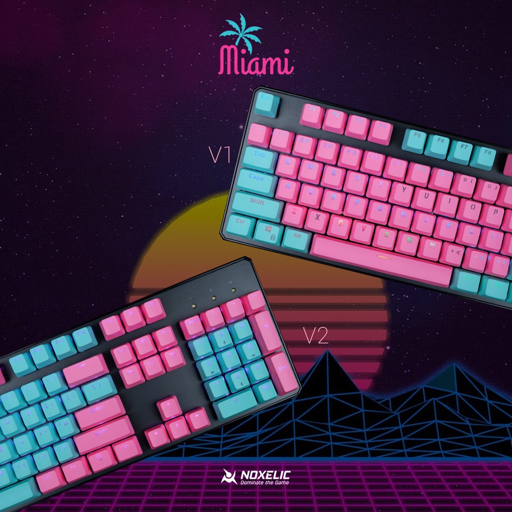 Noxelic Keycaps PBT Double Shot Miami Retro Edition - 104 Keyset Custom