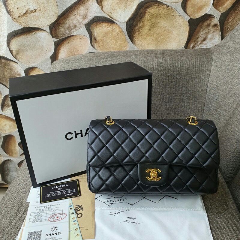 Chanel Classic 25 Flap lambskin GHW Bag in Black AG1112-25 (Pls baca deskripsi lengkap)