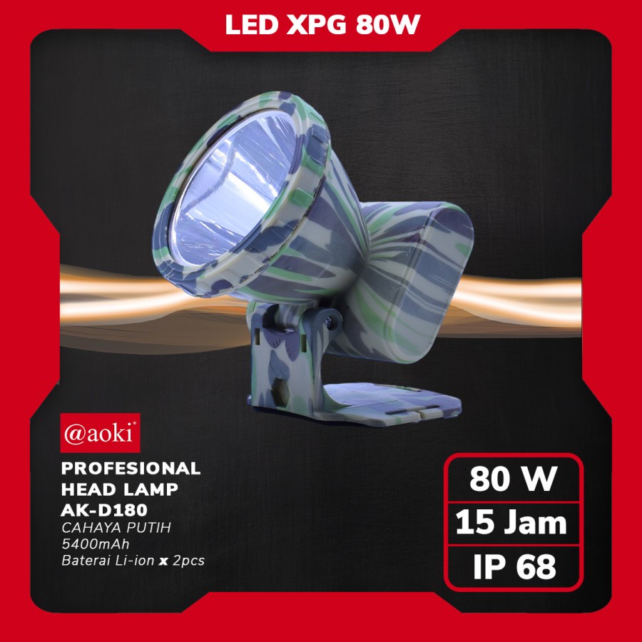 COD SENTER KEPALA PROFESSIONAL HEADLAMP 80 WATT AOKI AK-D180 CAHAYA PUTIH 5400mAh IP68