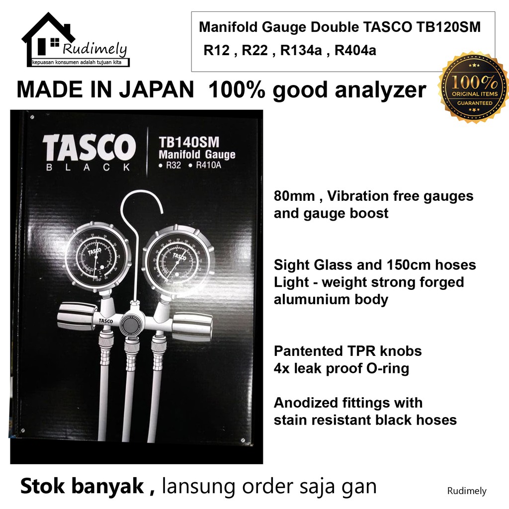 Manifold Gauge Double R12/R22/R134a/R404a MADE IN JAPAN TASCO TB120SM