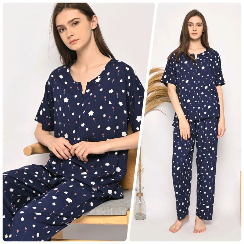 ONE SET PIYAMA RAYON-CPJ SLTG AWAN NAVY