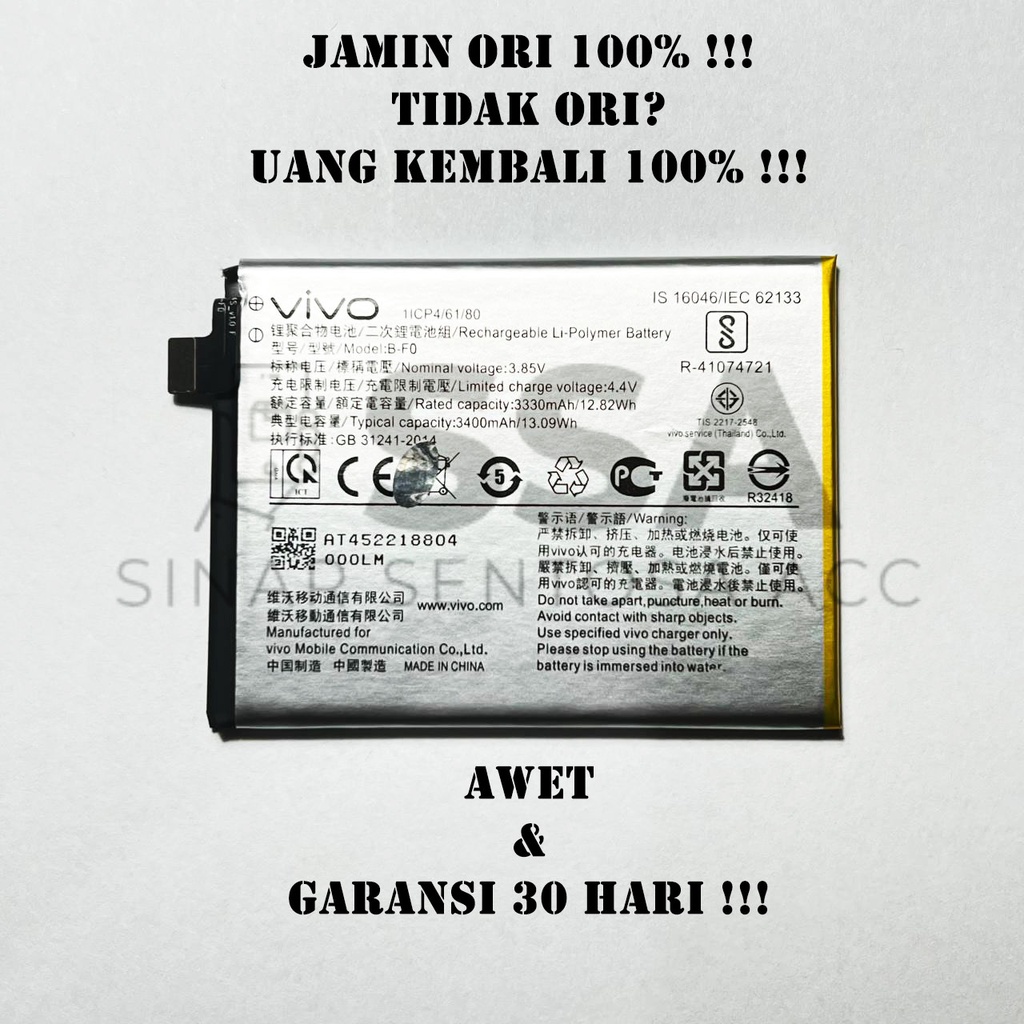 Baterai Original 100% Vivo V11 Pro B-F0 BF0 B F0 Battery Batrai Batu Batre Batrei HP Ori Garansi Awet Murah