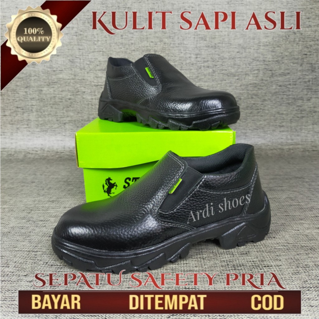 Sepatu Safety Pria Pendek Sepatu Low Boot Sefty Pria Kulit Asli Ujung Besi Septi Casual Cowok