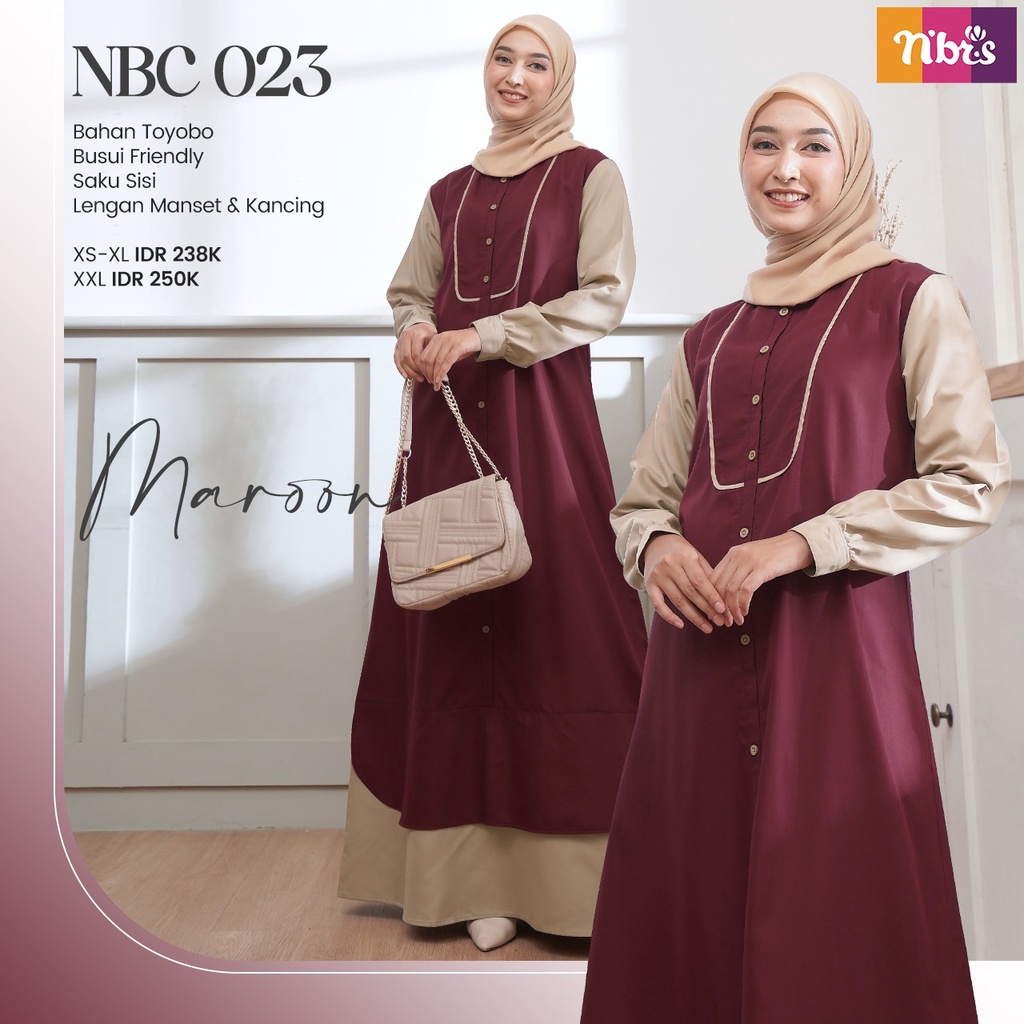 Nibras Gamis NBC 23 Bahan Toyobo Dress Fashion Muslimah Simpel Kekinian bisa COD