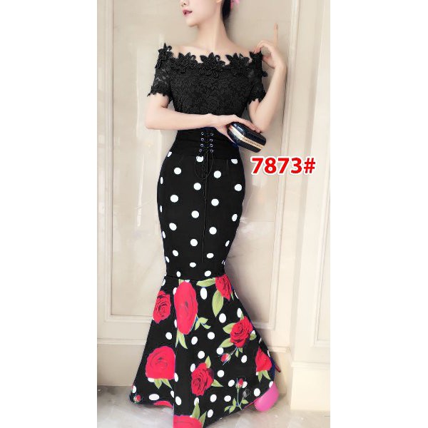 unix  long dress pesta wanita-dress sabrina wanita casual-dress polkadot cewek-dress onde brukat