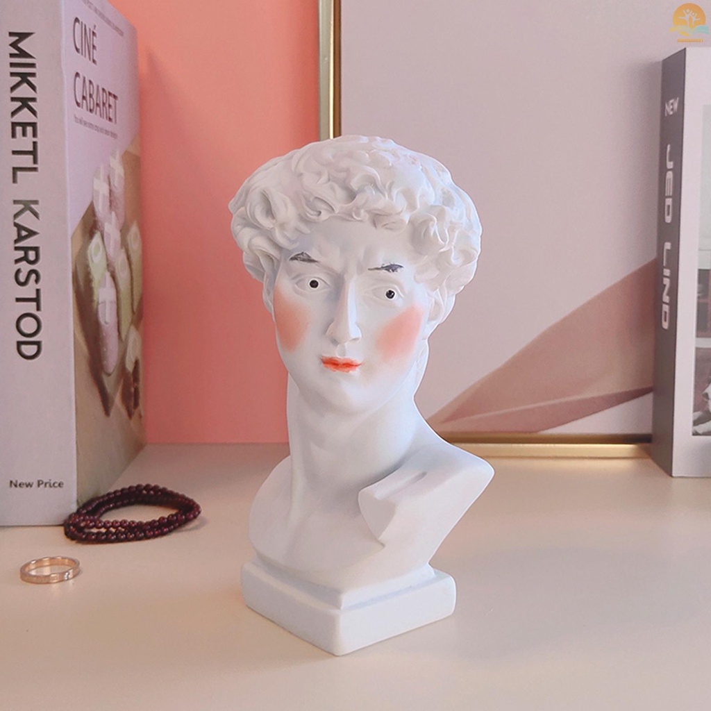 Resin White Sculpture Gypsum Head Makeup Brush Pen Holder Flower Vase Table Decoration