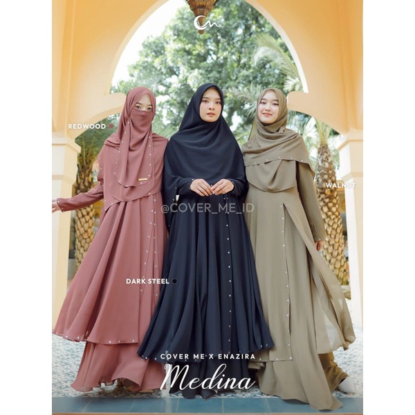 Ready Medina dress |baju kajian|baju pesta babydoll aramany set jilbab crystal ori cover me
