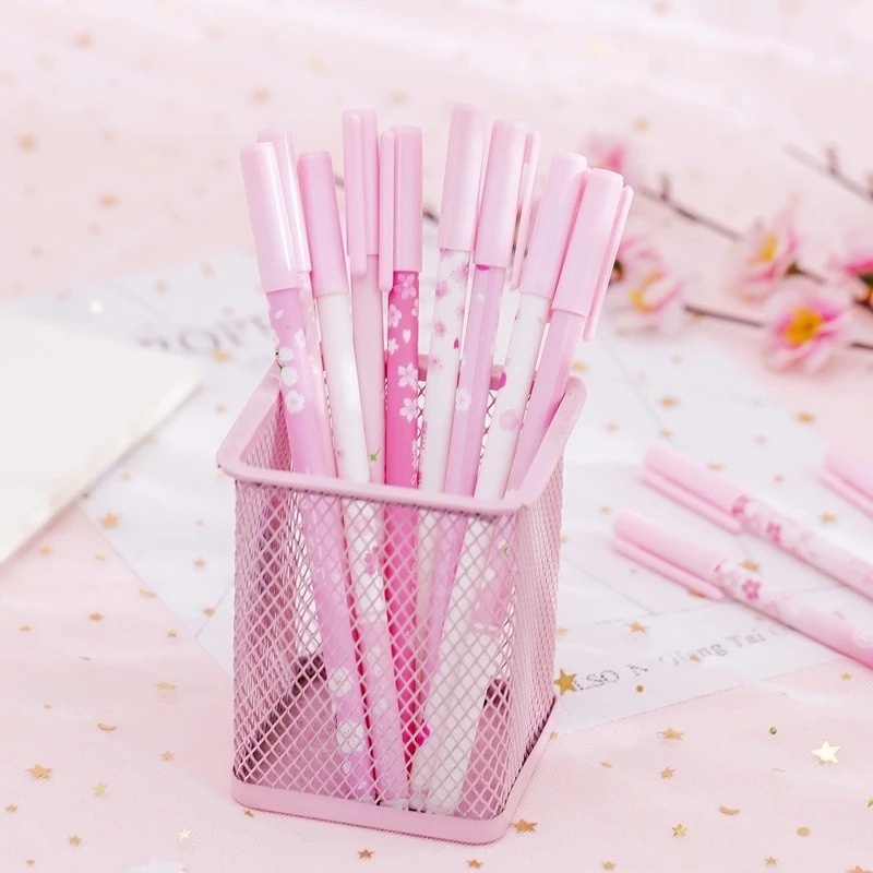 1pc Pulpen Gel Motif Bunga Sakura Warna Pink Untuk Sekolah / Kantor