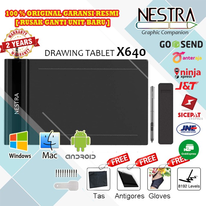 Nestra X640 Drawing pen tablet support android dan game osu  bonus lengkap