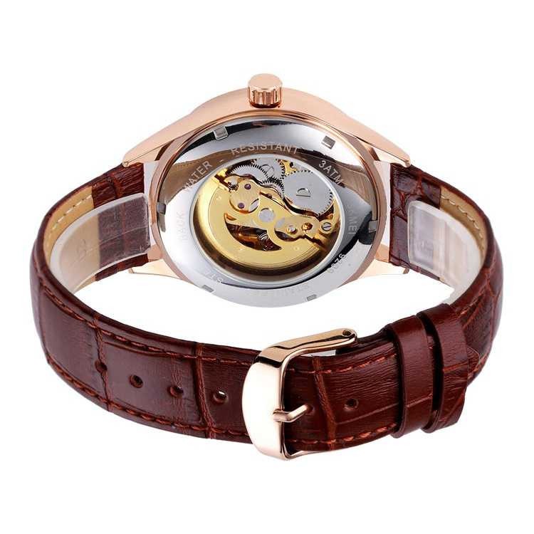 Jam Tangan Pria SKMEI Original Automatic Mechanical Leather Strap 9209CL Rose-4