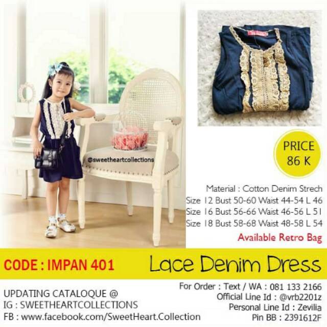Dress Denim Anak - Lace Denim Dress