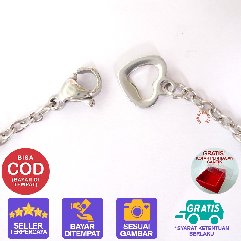 Lovelybutik Gelang Tangan Titanium Anti Karat Sofi4 Gelang Anti Luntur Selamanya Model Gandulan Love