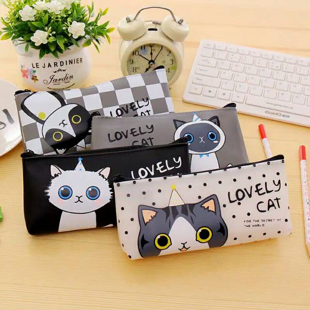 

Pencil case tempat alat tulis pensil karakter kucing cat kotak pouch make up kosmetik lucu