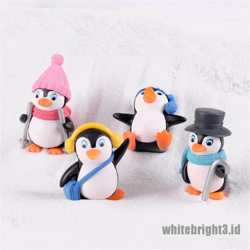 (white3) 4pcs Miniatur Penguin Musim Dingin Untuk Dekorasi Rumah Boneka