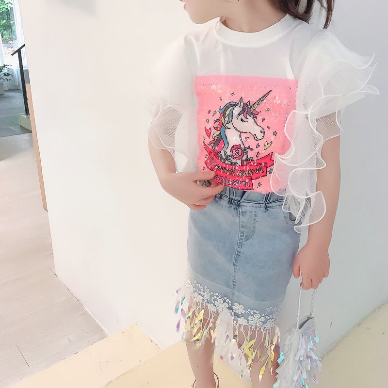 SSP22-Setelan Set Anak Perempuan Sequin Unicorn