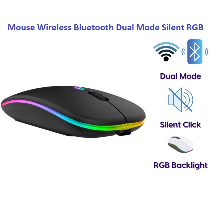 Mouse Bluetooth Wireless Dual Mode RGB Silent Slim Rechargeable