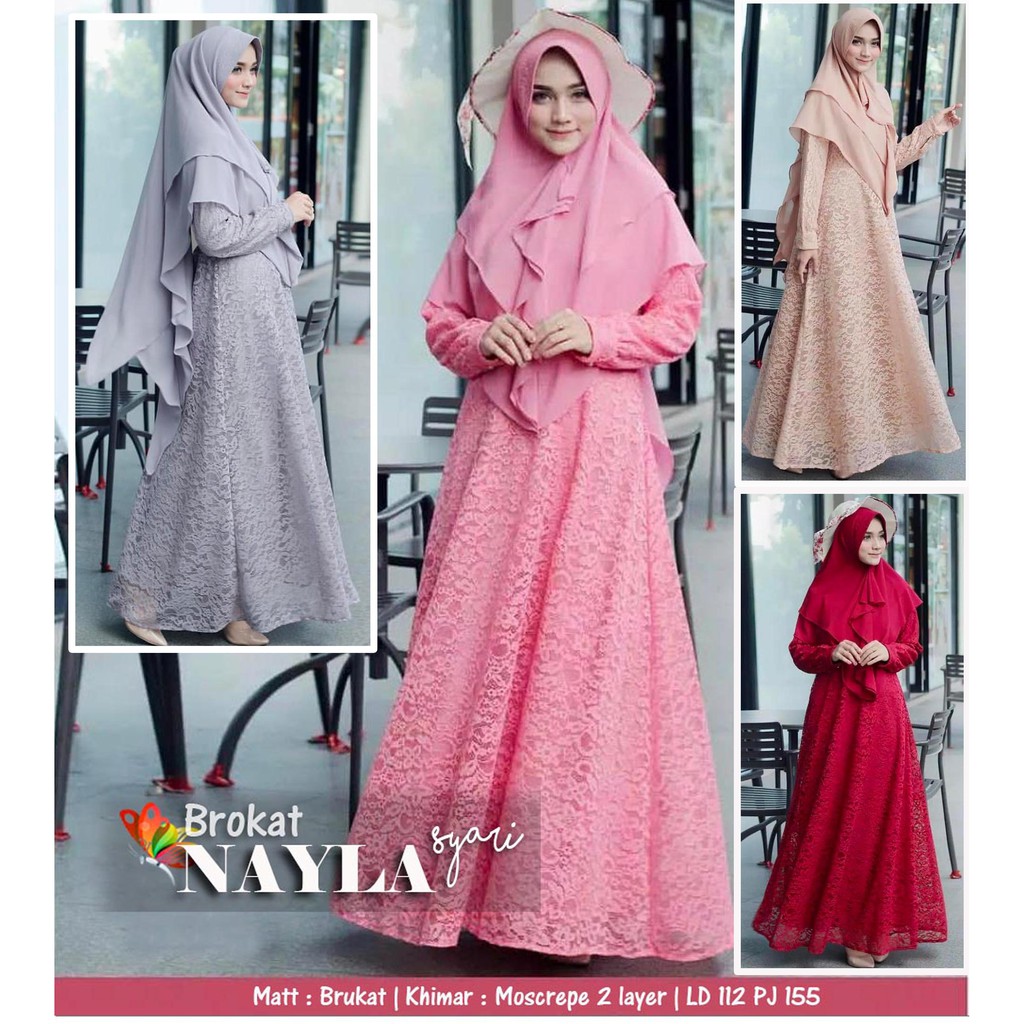 SYARI NAYLA BROKAT 4 WARNA - Dress gamis cantik muslim perempuan