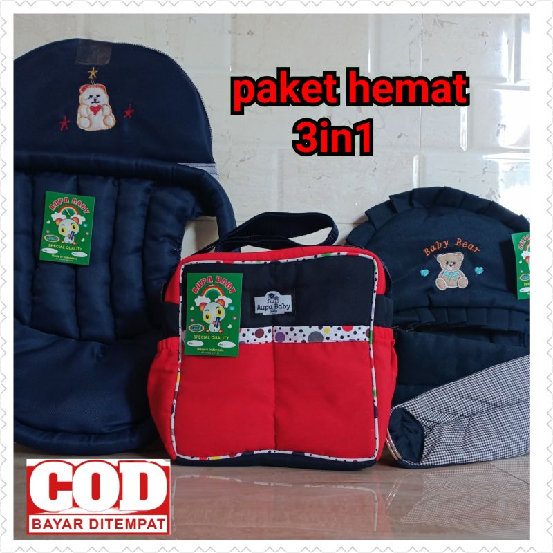 paket 3in1 Gendongan Bayi Depan Bordir Gendongan Bayi samping bordir dan Tas Bayi SP