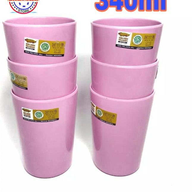 Diskon MMBYR (6 PCS) GELAS MELAMIN RATA GOLDEN DRAGON B0401 PINK 340ML 46 Paling Popular