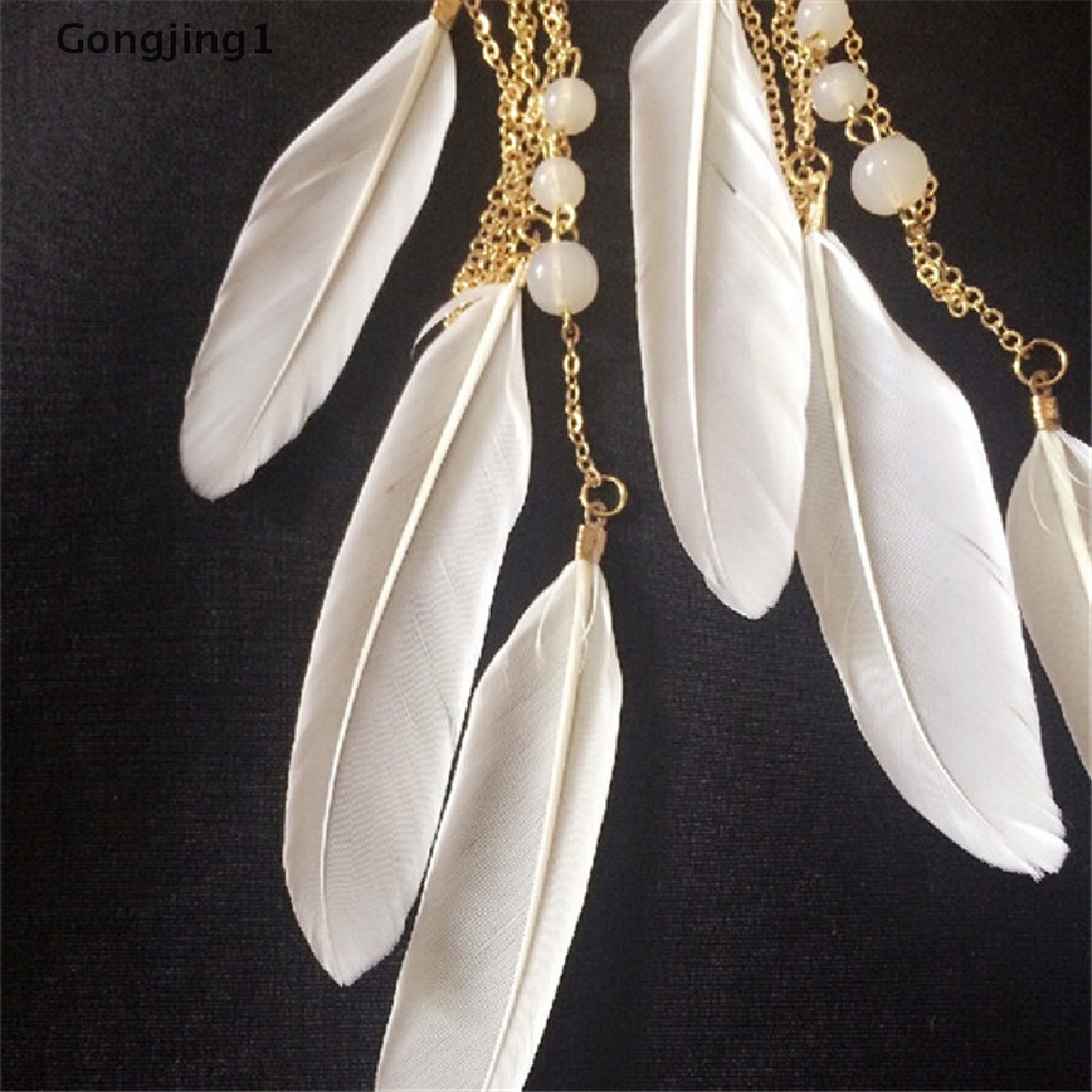 Gongjing1 Anting Gantung Panjang Kait Gaya Etnik Bohemia Motif Dream Catcher Aksen Bulu + Manik-Manik Untuk Wanita