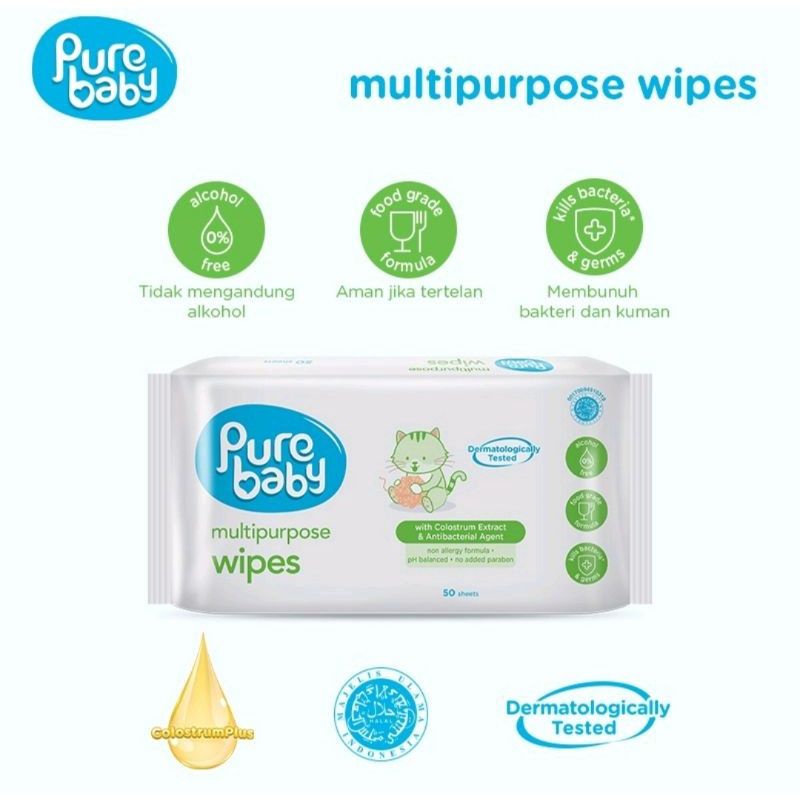 PURE BABY Multipurpose Wipes isi 50+50 | Baby Wipes | Tissue Basah Bayi