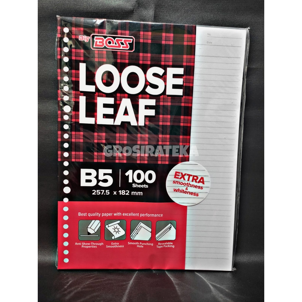 

KERTAS REFILL, ISI BINDER, LOOSE LEAF BBO LL 100 B5 BIG BOSS POLOS/GARIS