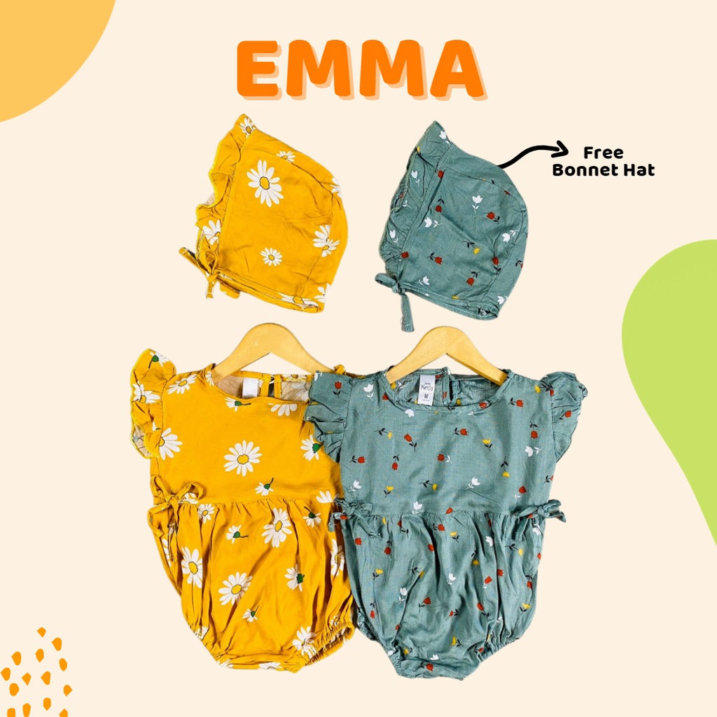 3-18 BULAN ROMPER BAYI PEREMPUAN EMMA JUMPER BAYI FREE BONNET HAT BY LITTLE KODA Versi 2 (SNI)